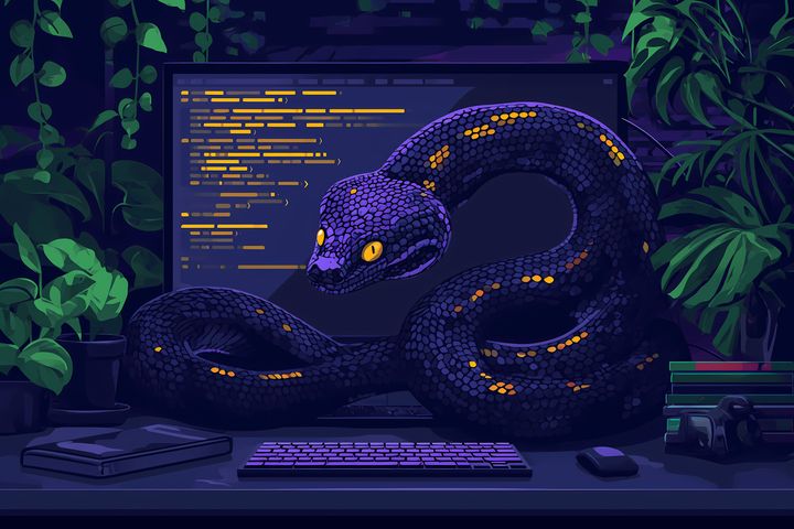 A cartoon Python snake creatively intertwined with a flowing stream of text and data, symbolizing text/event-stream. The Python snake is depicted with a friendly and intelligent look, interacting with the stream. In the background, a simplified representation of the FastAPI logo, with its characteristic green and white colors, is visible. The overall atmosphere is tech-savvy and engaging.